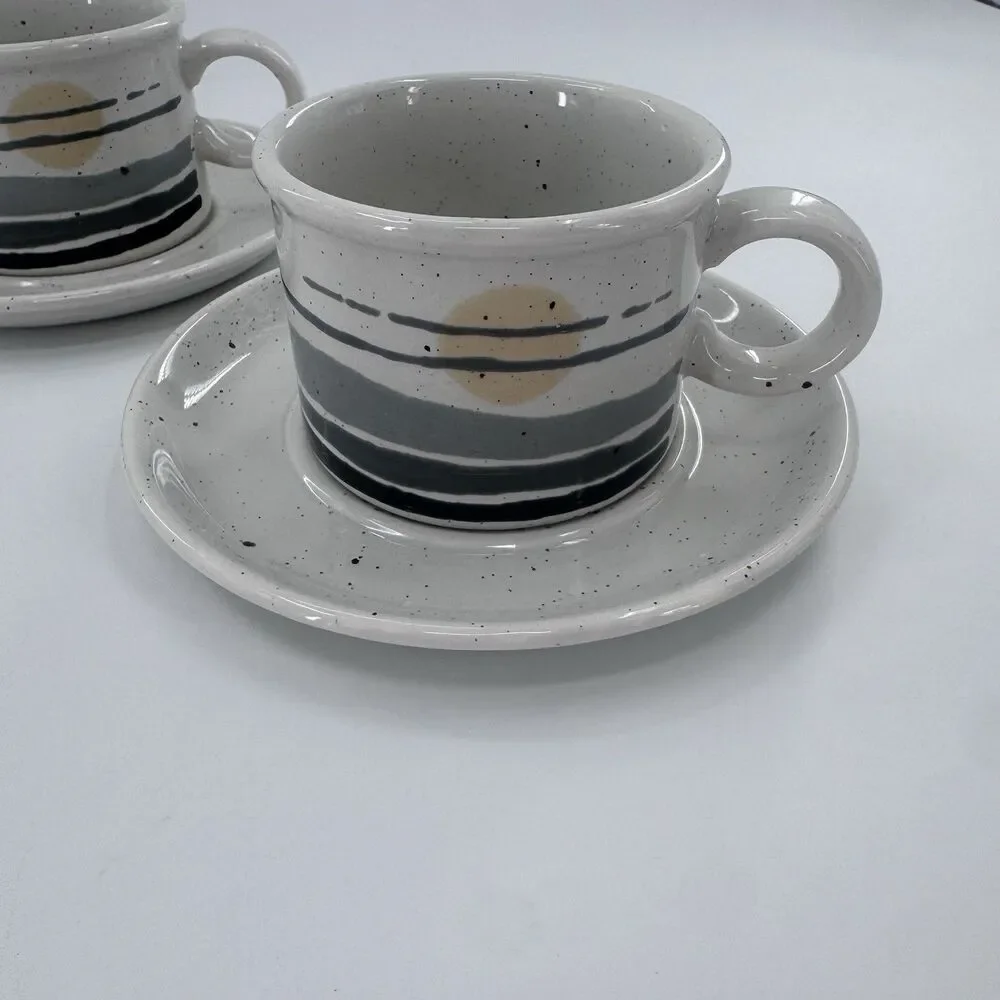 MIDWINTER STONEHENGE NIGHT CUPS AND SAUCERS ENGLAND Set Of 4 Fast Shipping